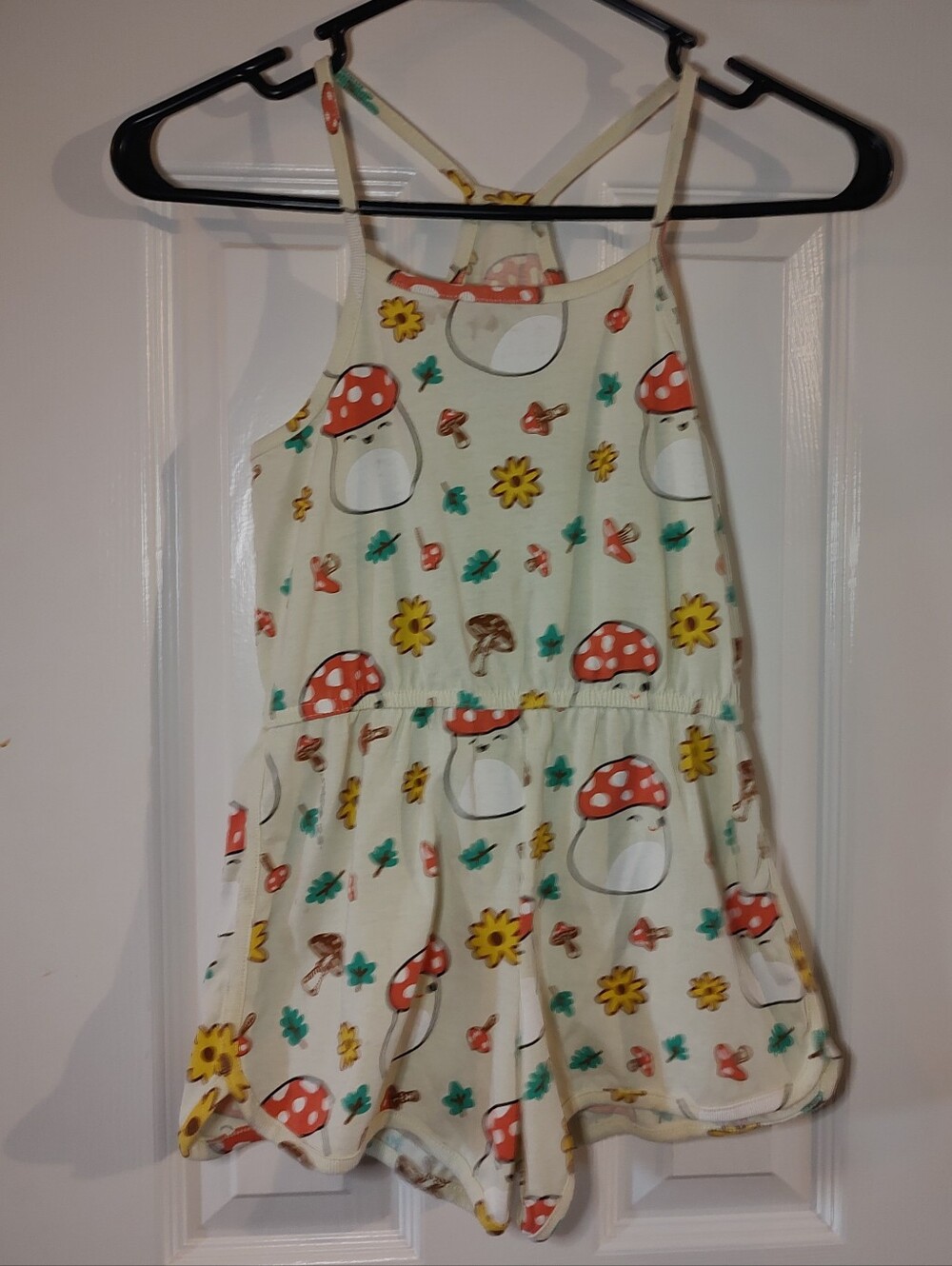 Squishmallows Malcolm Mushroom Girls Romper Pajamas M 7 8 Flawed